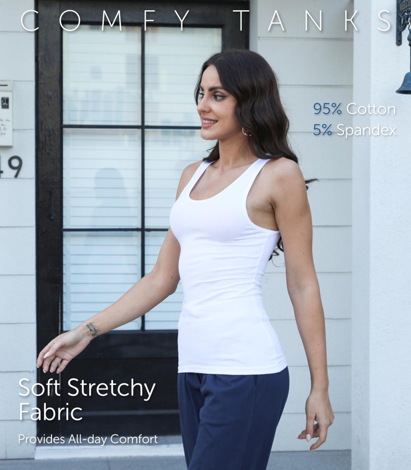 Comfneat Women's Basic Tanks Comfy Top (Color-Set-5 4-Pack, L) - Image 2